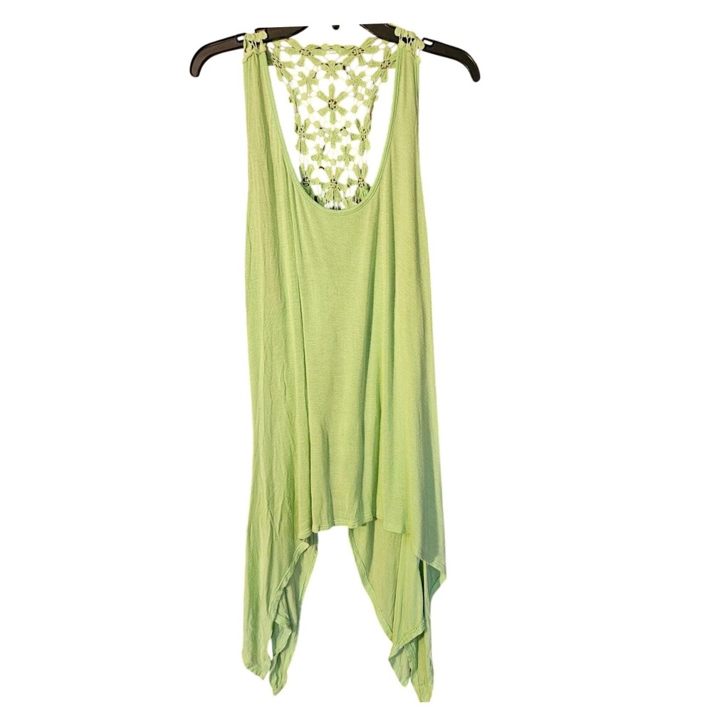 Vintage 90s Deb Neon Green Crochet Tank Top Medium Y2K Fairycore Festival